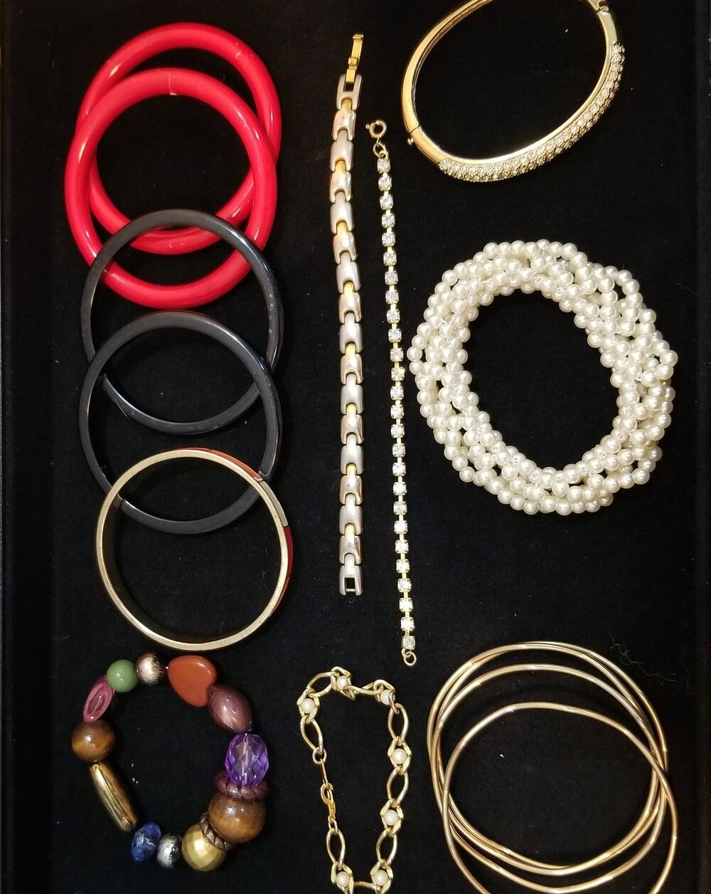 Twelve bracelets gold tone clamp tennis bracelet, 3  seven inch clasp bracelet++
